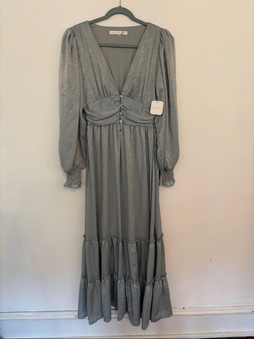 Brand new with tags Altar'd State Long Sleeve V-Neck Maxi Dress in Sage Green